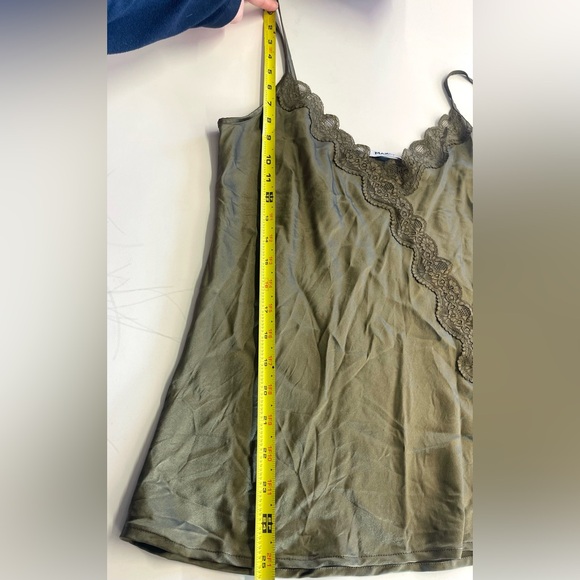 Max & Moi Paris Olive Green Lace Trim Silk Babydoll Camisole Tank Top Y2K Style - Picture 8 of 8